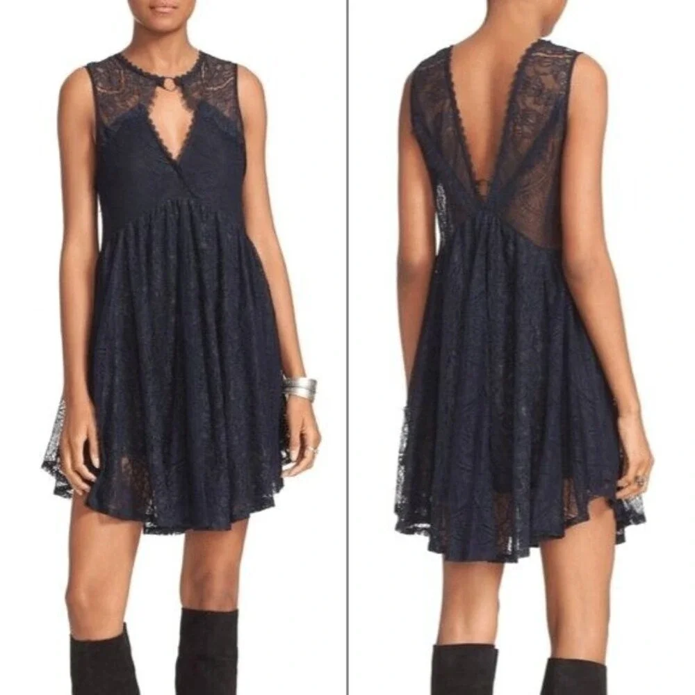 FREE‎ PEOPLE Don't You Dare Lace Black Dress M